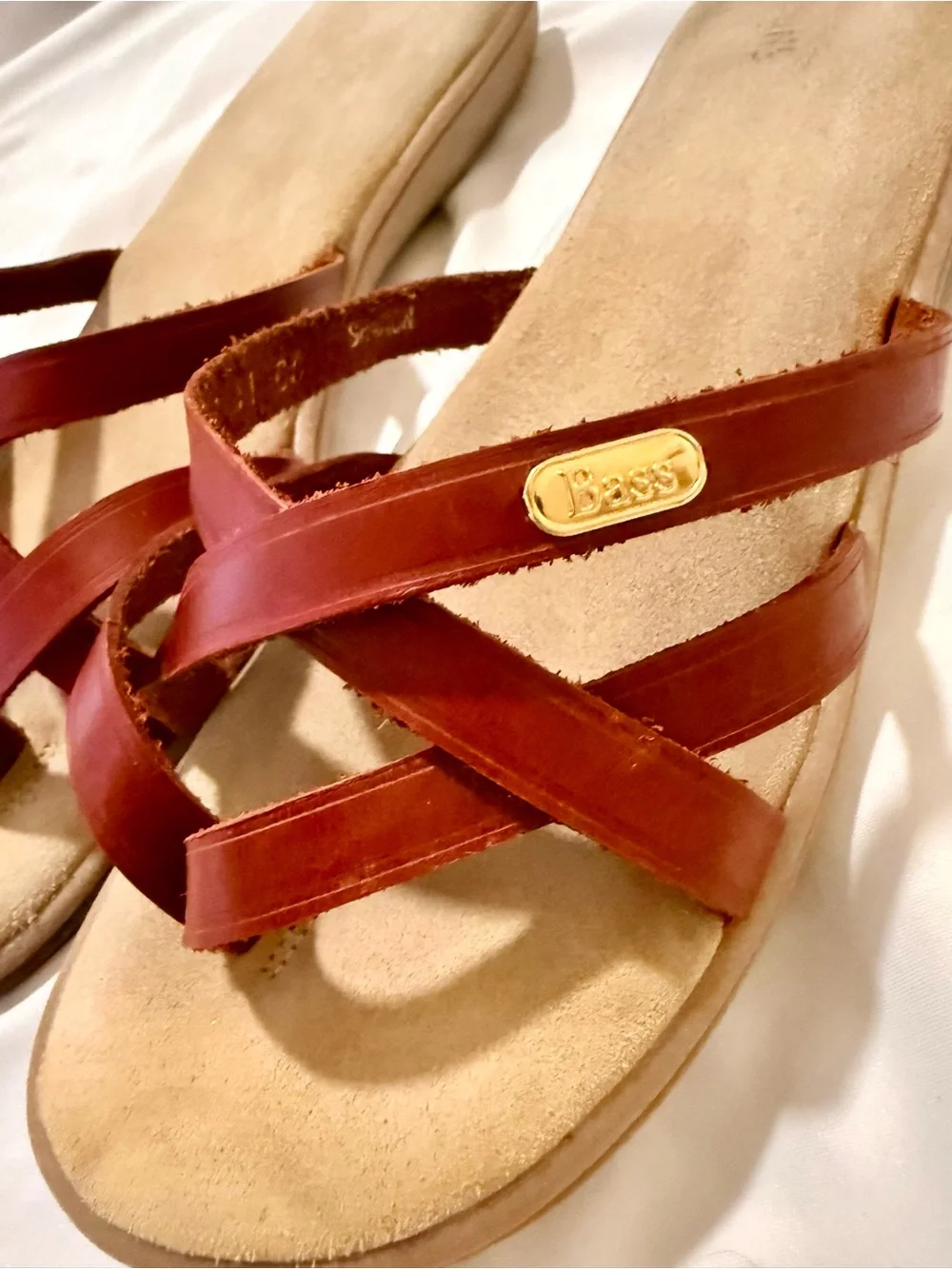 Vintage G.H. Bass Cognac Leather Crisscross Slide Sandals Comfort Sz 11 EU 42
